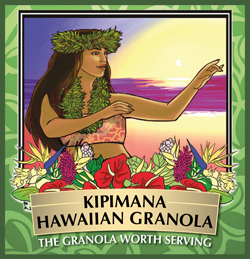 Kipimana Hawaiian Granola Logo of Hula Dancer at Sunset